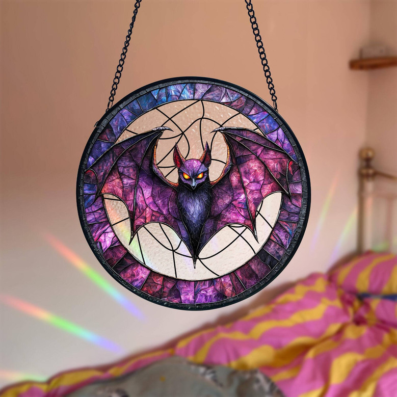 Spooky Bat Halloween Stained Glass Suncatcher For Gothic Decor Lovers