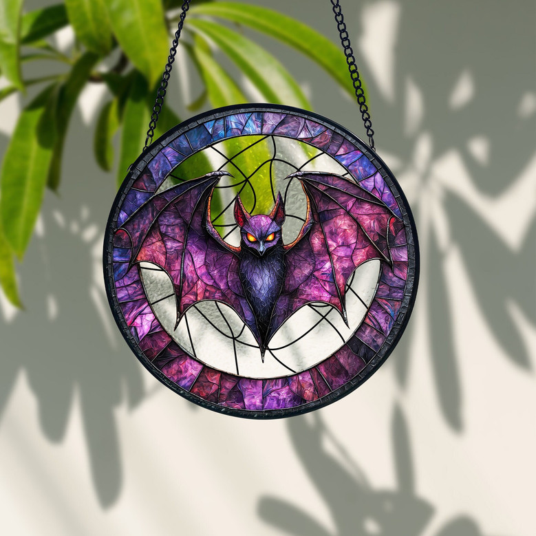 Spooky Bat Halloween Stained Glass Suncatcher For Gothic Decor Lovers