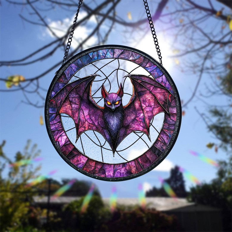 Spooky Bat Halloween Stained Glass Suncatcher For Gothic Decor Lovers