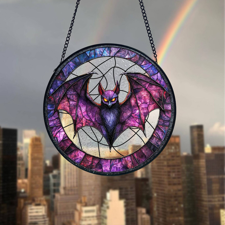 Spooky Bat Halloween Stained Glass Suncatcher For Gothic Decor Lovers