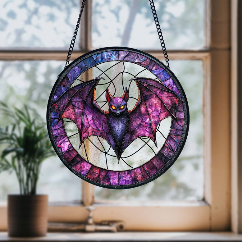 Spooky Bat Halloween Stained Glass Suncatcher For Gothic Decor Lovers