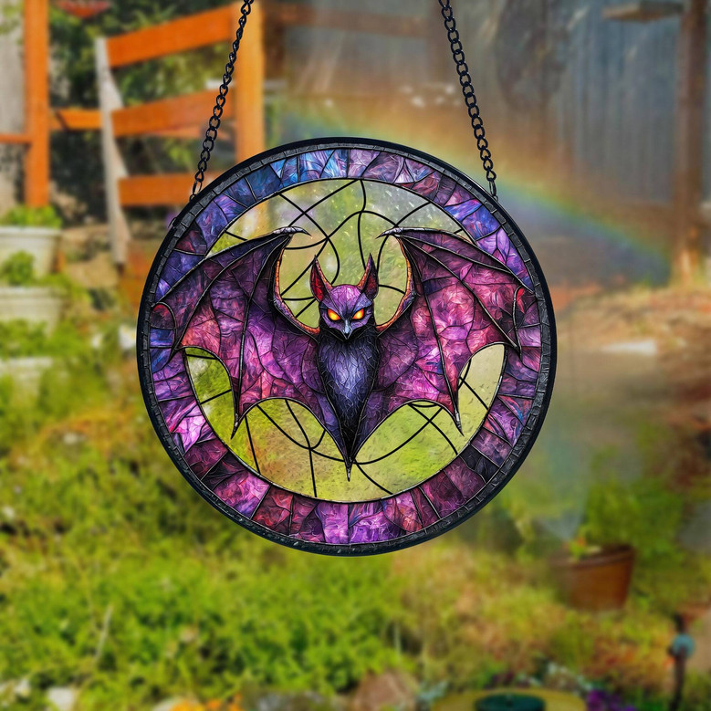 Spooky Bat Halloween Stained Glass Suncatcher For Gothic Decor Lovers