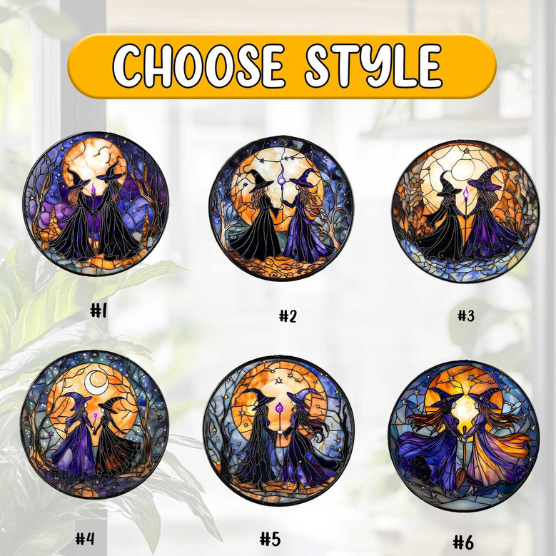 Spooky Witch Halloween Window Stained Glass Suncatcher For Gothic Decor