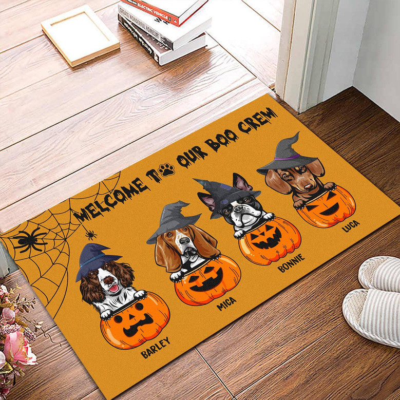 Funny Boo Crew Halloween Dog Doormat - Ghost & Pumpkin Design For Pet Lovers - Trick Or Treat Entry DéCor