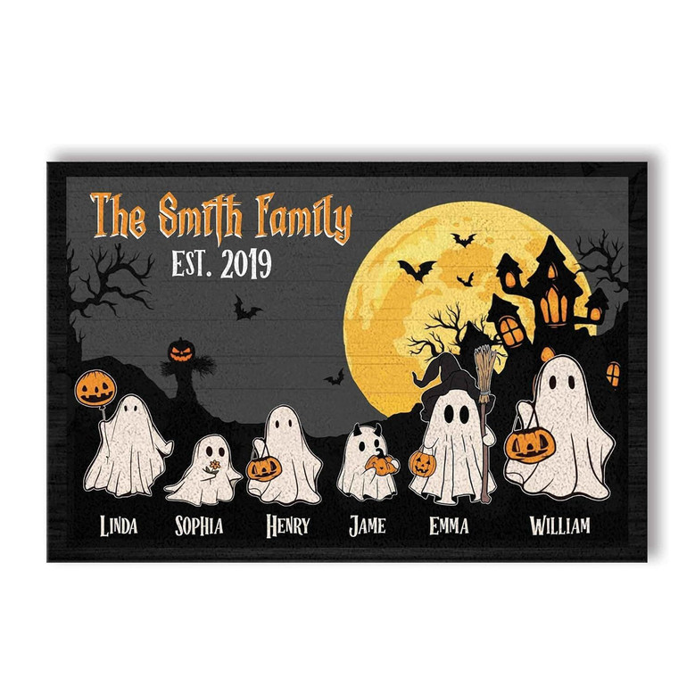 Personalized Ghost Family Halloween Doormat For Outdoor Decoration - Witch Themed Welcome Mat