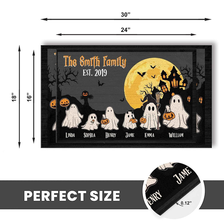 Personalized Ghost Family Halloween Doormat For Outdoor Decoration - Witch Themed Welcome Mat