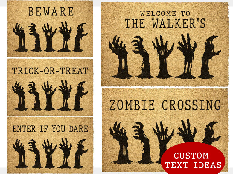 Personalized Halloween Zombie Doormat With Family Name - Creepy Outdoor Decor