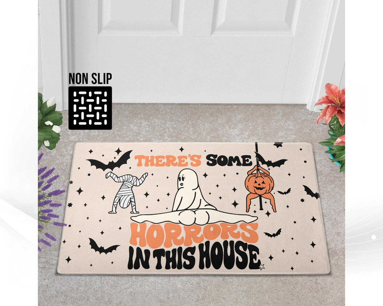Personalized Funny Halloween Doormat For Spooky Welcome - There's Some Horrors In This House - Festive Entry Decor Gift