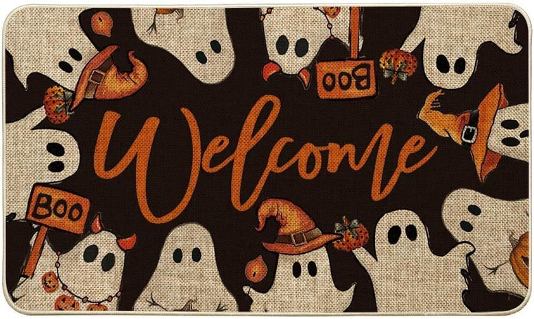 Halloween Ghost Boo Welcome Doormat - Indoor Outdoor DéCor, 17x29 Inch Switch Rug, Spooky Entryway Accent