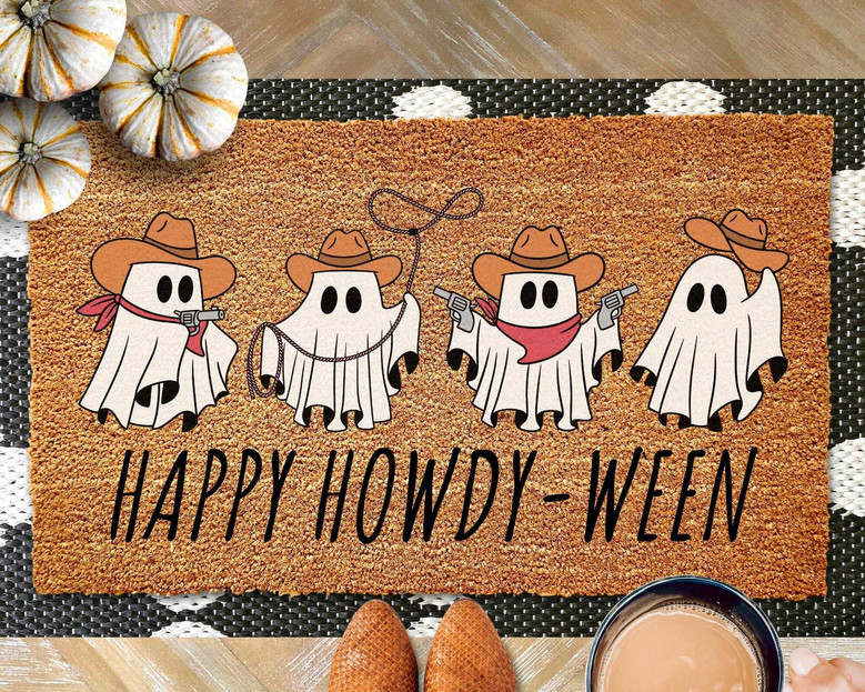 Ghost Cowboy Halloween Doormat - Funny Holiday Welcome Mat For Fall Decor - Perfect For Entryway