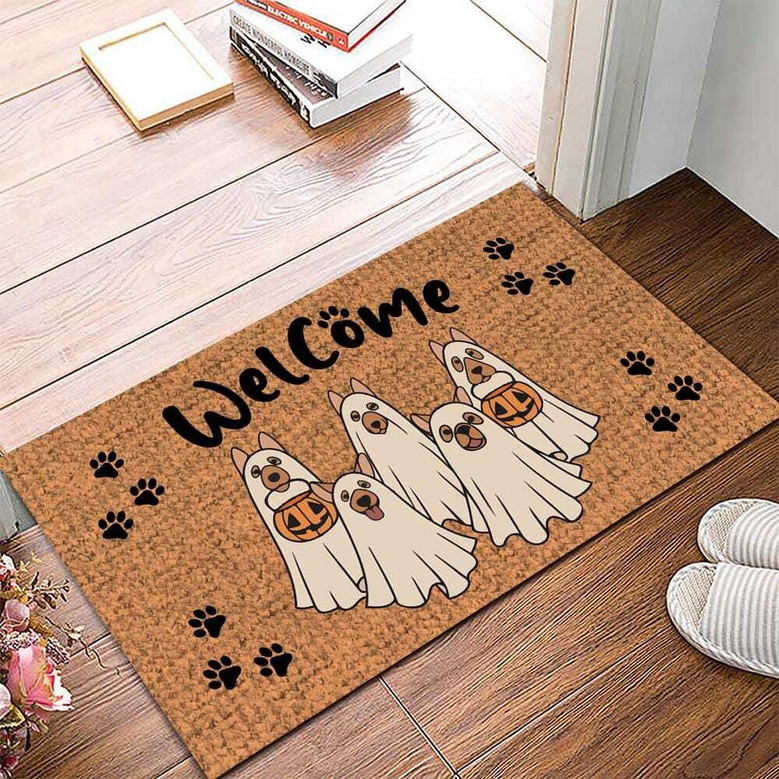 Personalized Ghost Dogs Halloween Door Mat - Funny Dog Lover Gift, Spooky Welcome For Your Home