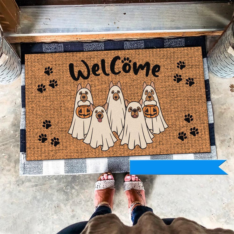 Personalized Ghost Dogs Halloween Door Mat - Funny Dog Lover Gift, Spooky Welcome For Your Home