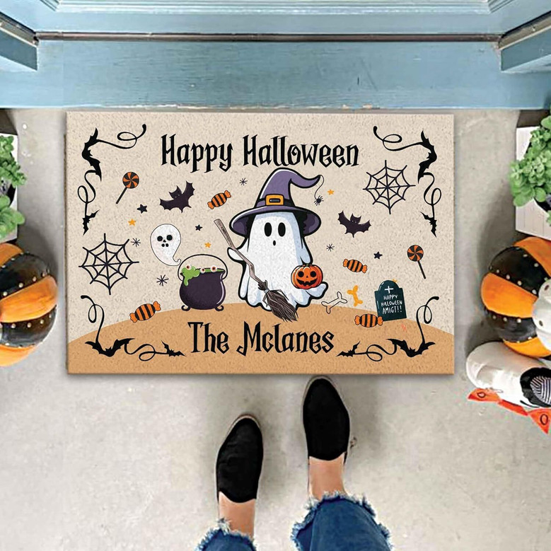 Personalized Ghost Halloween Doormat For Outdoor Entryway - Witch-Themed Front Rug For Patio And Porch Decor