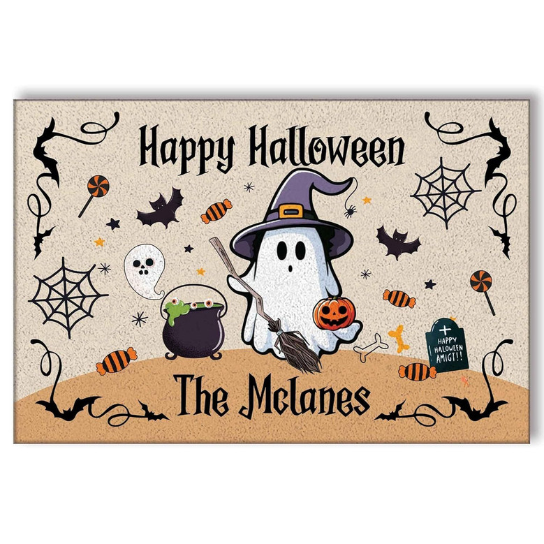 Personalized Ghost Halloween Doormat For Outdoor Entryway - Witch-Themed Front Rug For Patio And Porch Decor
