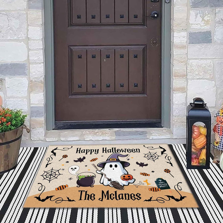 Personalized Ghost Halloween Doormat For Outdoor Entryway - Witch-Themed Front Rug For Patio And Porch Decor