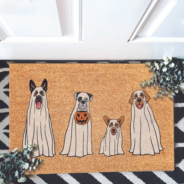 Personalized Dog Ghost Halloween Doormat - A Fun Fall Welcome For Dog Lovers