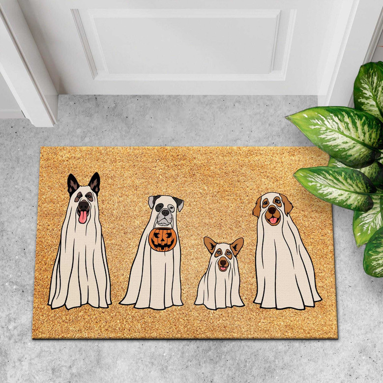Personalized Dog Ghost Halloween Doormat - A Fun Fall Welcome For Dog Lovers