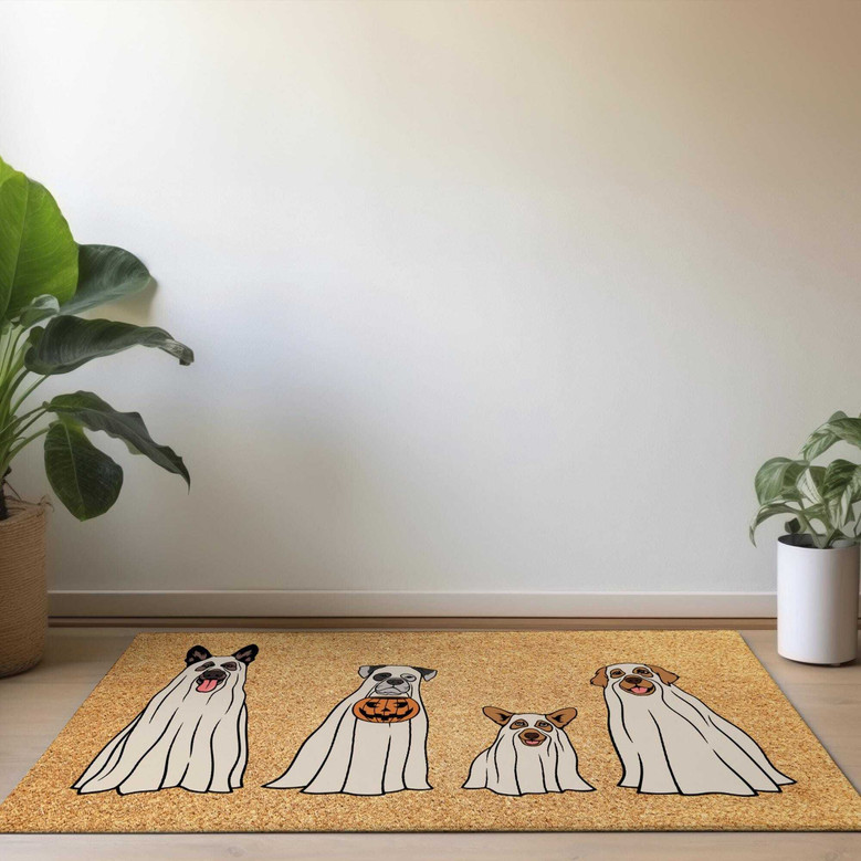 Personalized Dog Ghost Halloween Doormat - A Fun Fall Welcome For Dog Lovers
