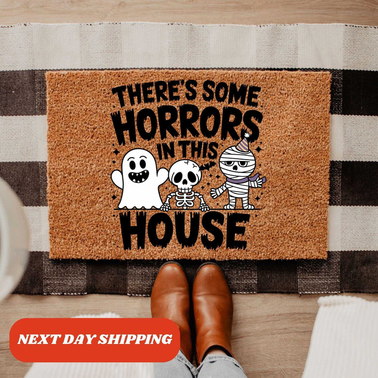 There's Some Horror In This House Halloween Doormat - Spooky Front Door Mat For Halloween Decor