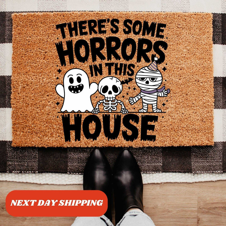 There's Some Horror In This House Halloween Doormat - Spooky Front Door Mat For Halloween Decor