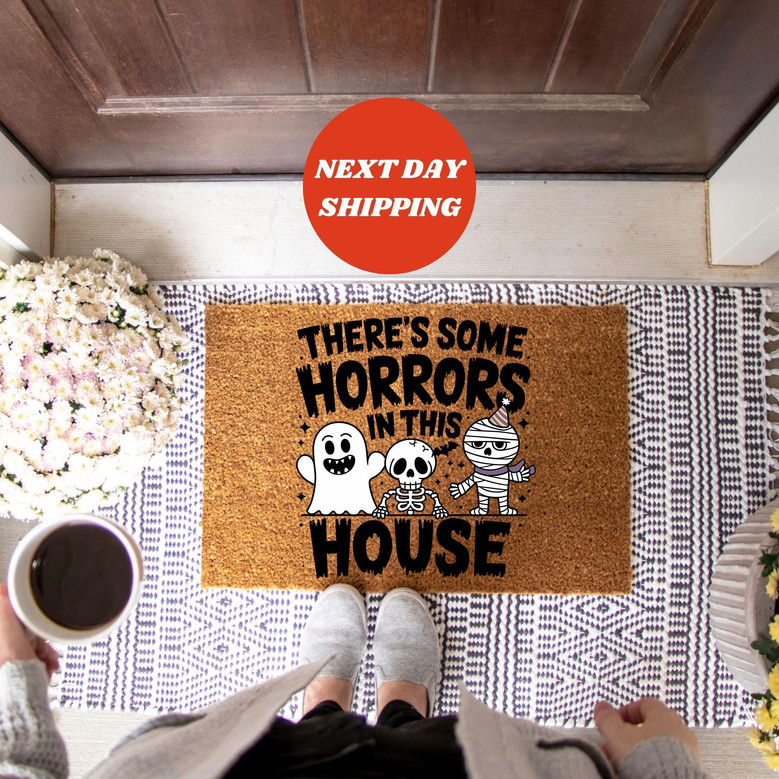 There's Some Horror In This House Halloween Doormat - Spooky Front Door Mat For Halloween Decor