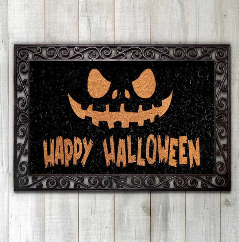 Spooky Pumpkin Welcome Doormat - Halloween Entryway Rug For Autumn Porch & Patio Decor