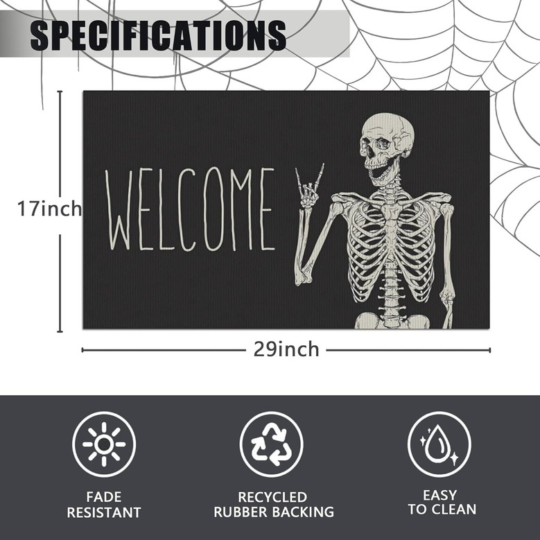Halloween Skeleton Design Doormat - Non-Slip Entry Rug For Farmhouse Home Decor, Indoor Outdoor Use, Party Theme Welcome Mat