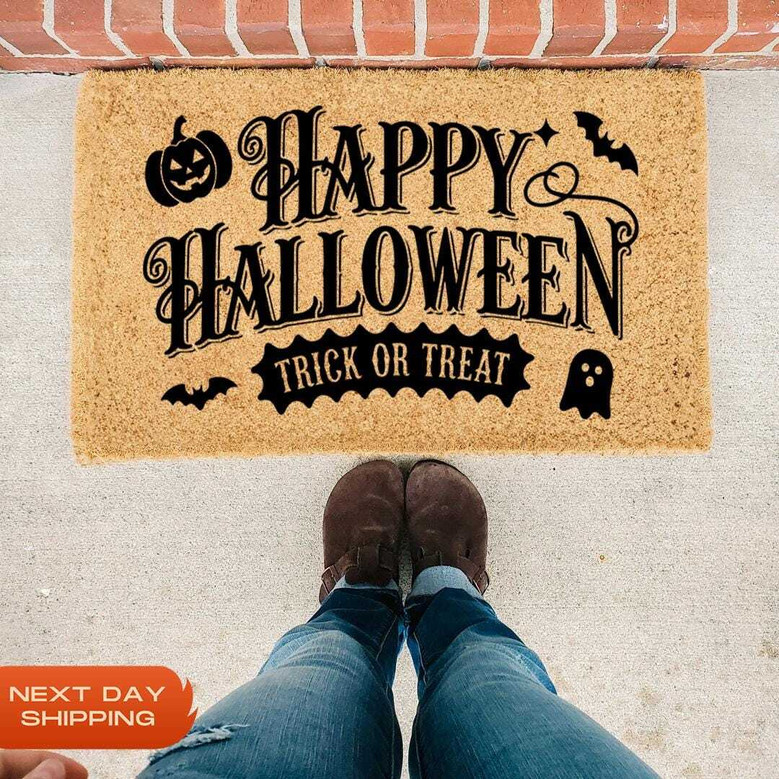 Cute Halloween Doormat For Front Door - Trick Or Treat Design With Pumpkin Decor For Halloween Party