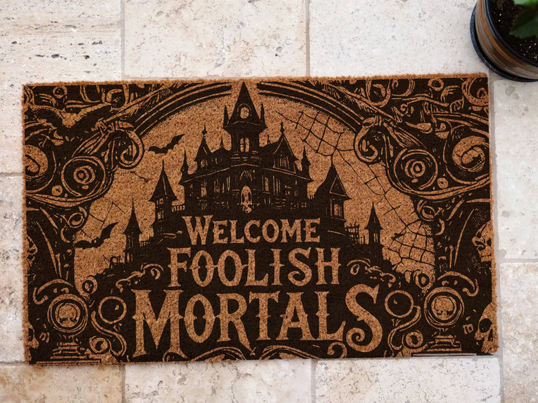 Welcome Foolish Mortals Doormat For Haunted House Halloween - Spooky Outdoor DéCor