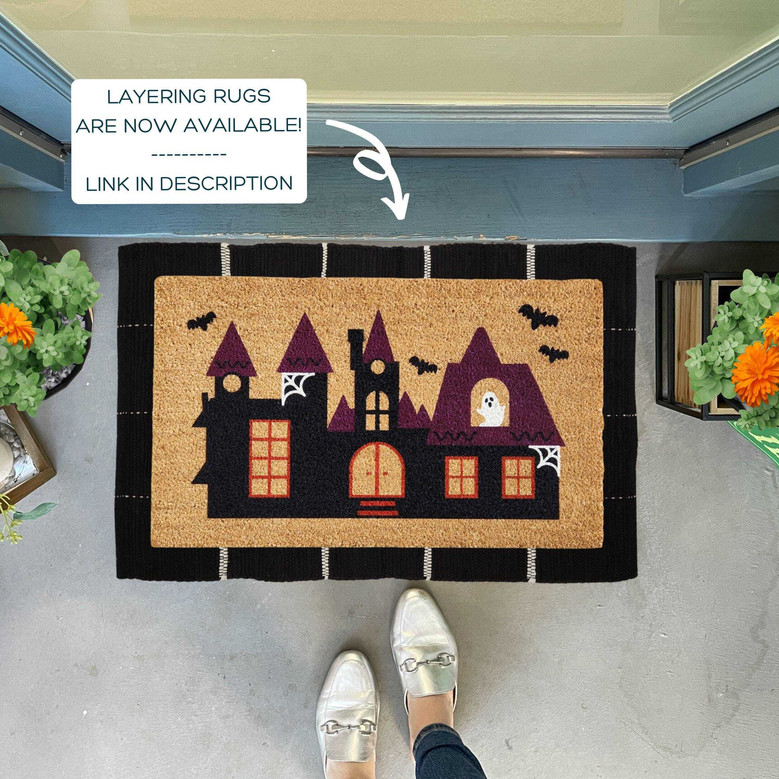 Ghostly Haunted House Doormat For Halloween Lovers - Spooky Welcome Mat, Large Outdoor Halloween Door Decor