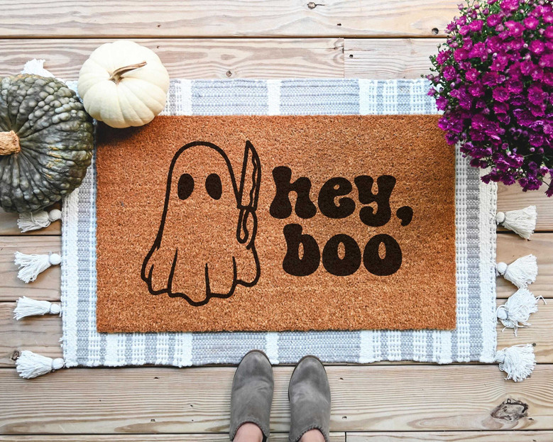 Funny Hey Boo Ghost Doormat For Halloween - Personalized Fall Welcome Mat