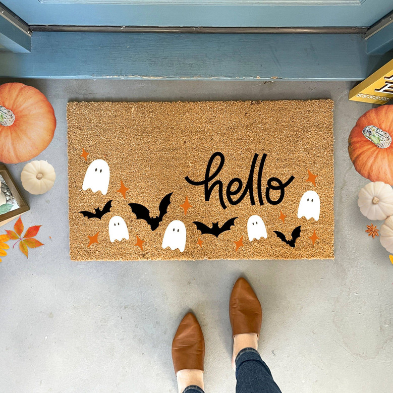 Personalized Halloween Doormat For Halloween Lovers - Bat And Ghost Outdoor Decor For Fall