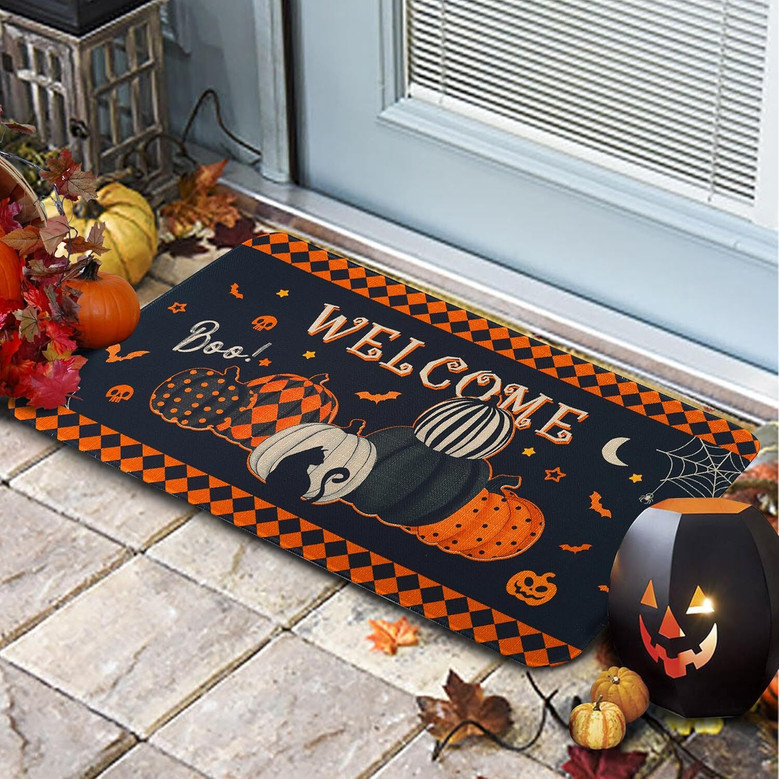 Outdoor Halloween Pumpkin Welcome Doormat 30 x 17 Inch For Patio Garden Front Door