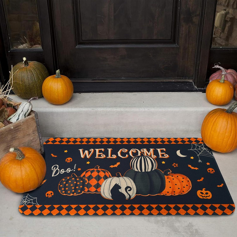 Outdoor Halloween Pumpkin Welcome Doormat 30 x 17 Inch For Patio Garden Front Door