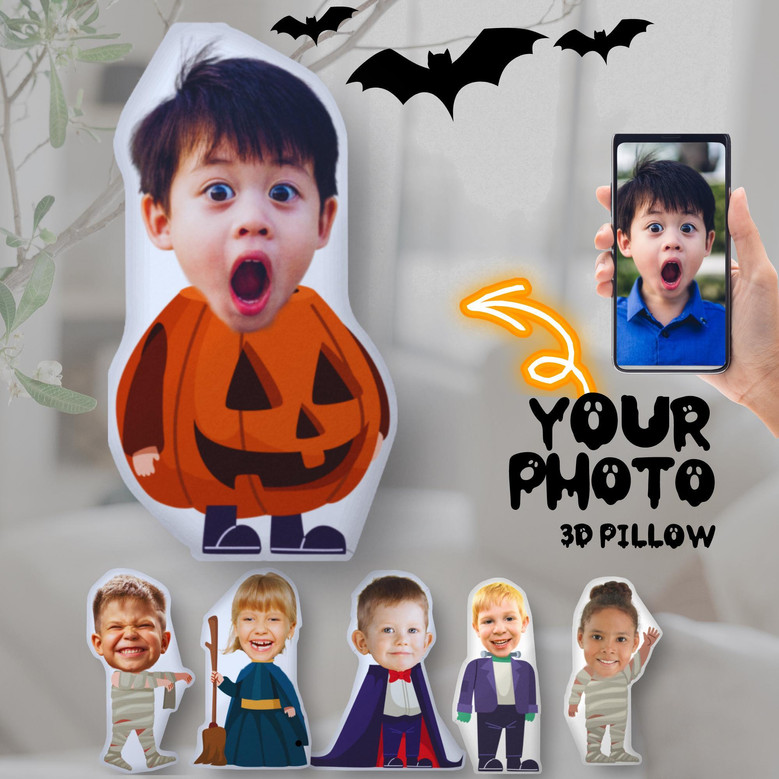 Custom Kids' Halloween 3D Face Pillow - Fun Spooky Decor & Gift