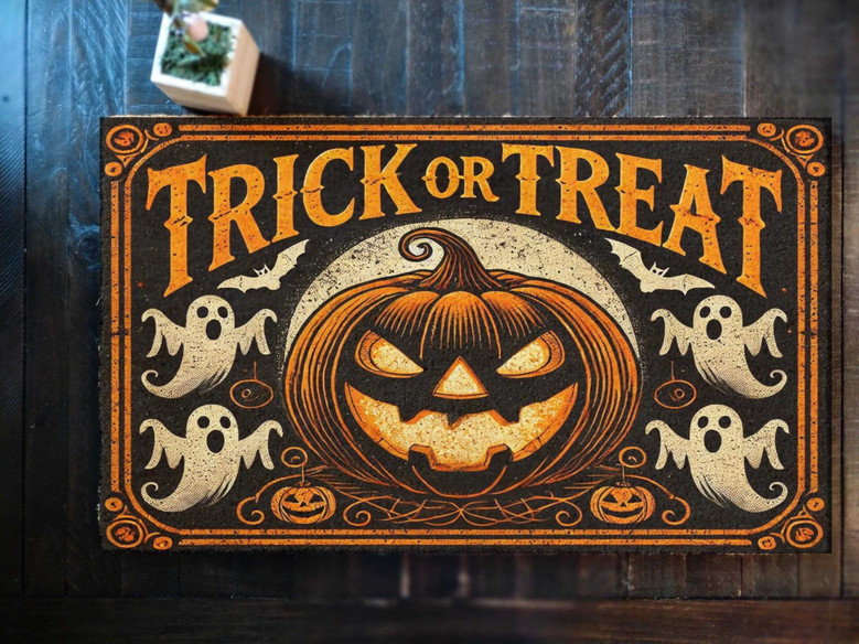 Welcome Trick Or Treaters With a Personalized Halloween Doormat - Hello Pumpkin Design For Front Door