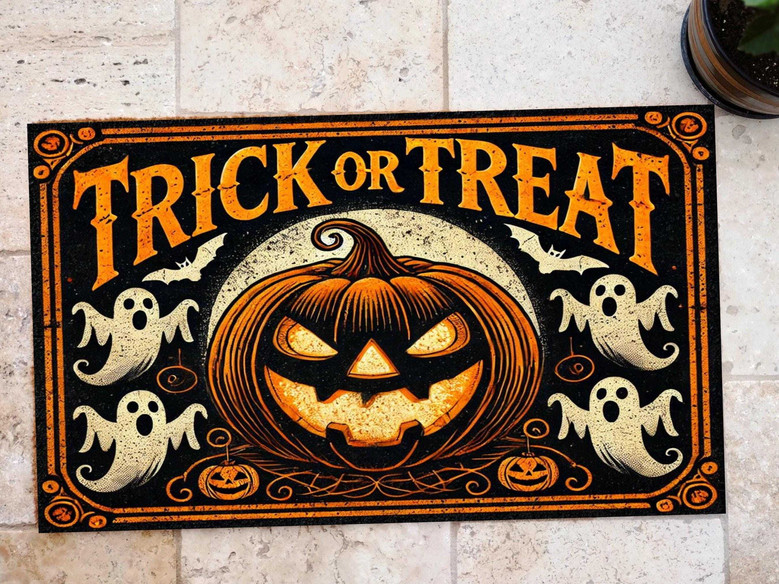 Welcome Trick Or Treaters With a Personalized Halloween Doormat - Hello Pumpkin Design For Front Door