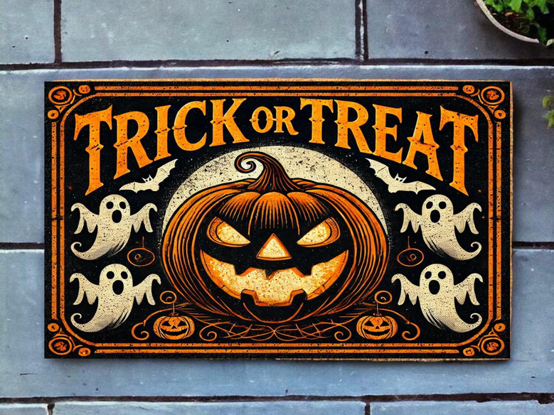 Welcome Trick Or Treaters With a Personalized Halloween Doormat - Hello Pumpkin Design For Front Door