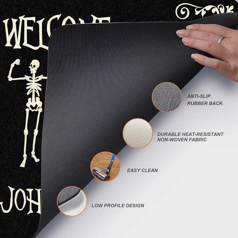 Personalized Skeleton Halloween Doormat - Funny Welcome Mat For Outdoor Entrance
