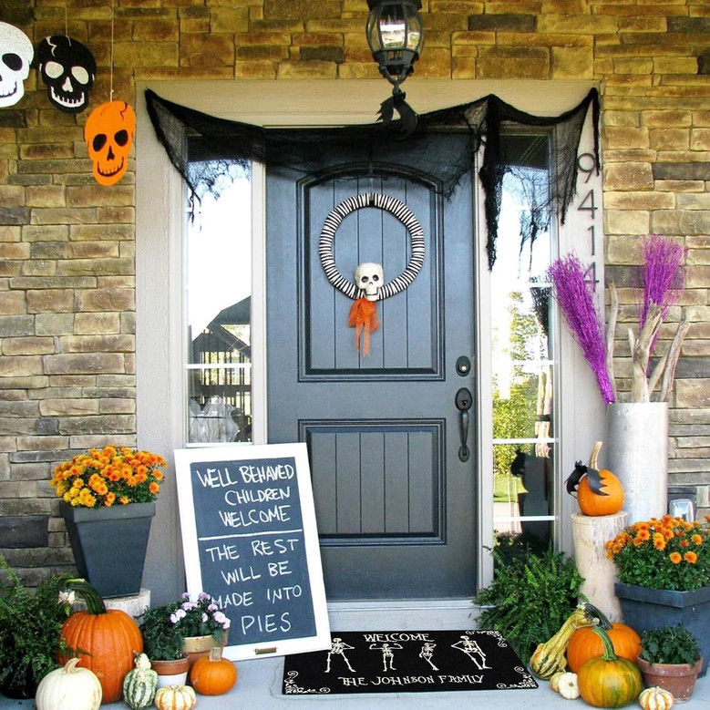 Personalized Skeleton Halloween Doormat - Funny Welcome Mat For Outdoor Entrance