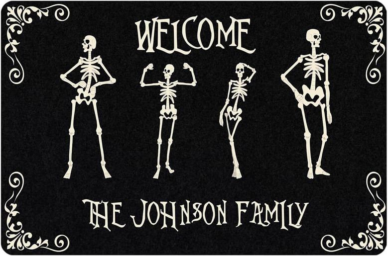 Personalized Skeleton Halloween Doormat - Funny Welcome Mat For Outdoor Entrance