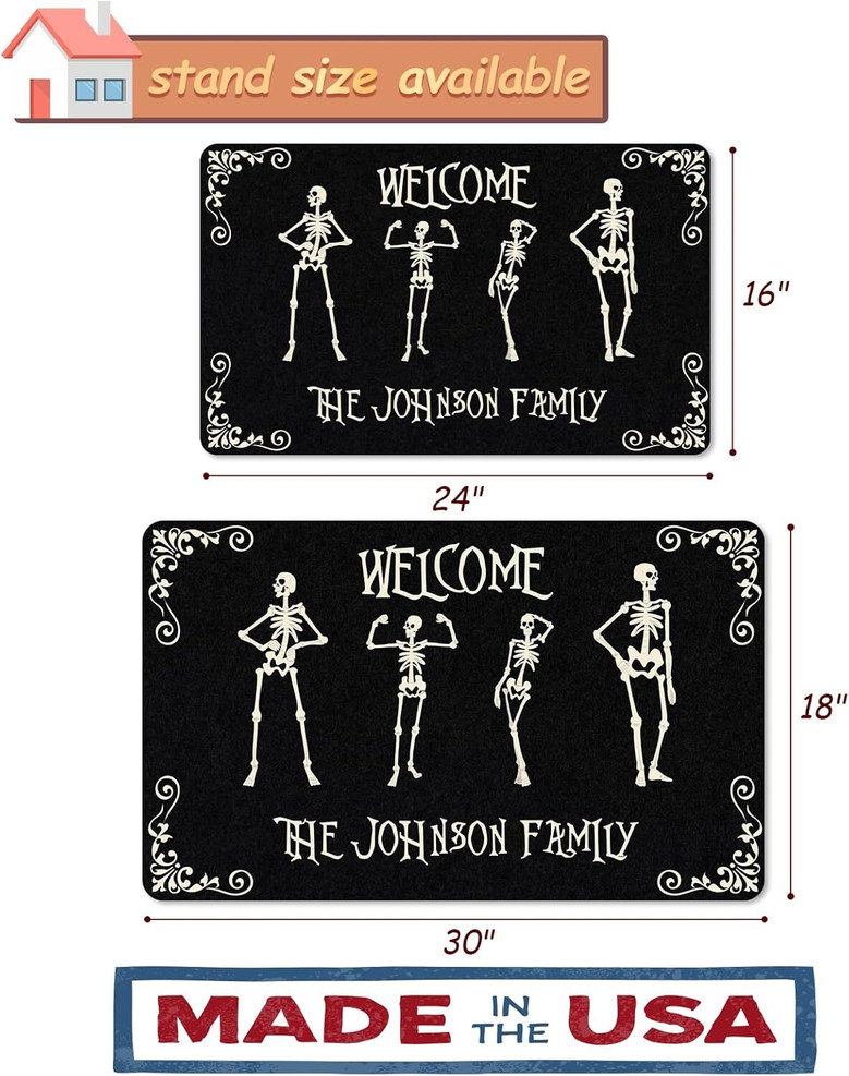 Personalized Skeleton Halloween Doormat - Funny Welcome Mat For Outdoor Entrance