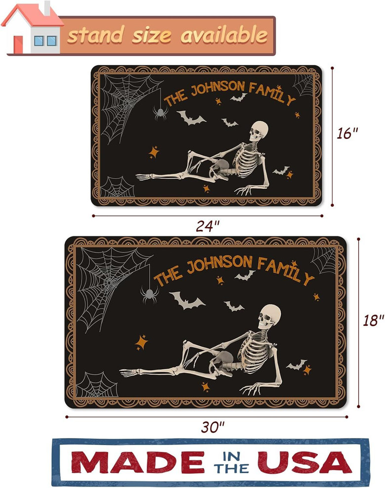 Custom Skeleton Halloween Doormat For Front Door - Personalized Funny Welcome Mat Outdoor Entrance Home Decor