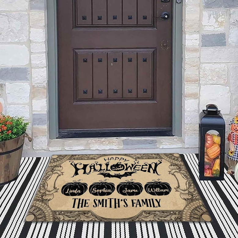 Personalized Halloween Door Mat For Pumpkin Family Outdoor Decor - Witch-Themed Porch Rug