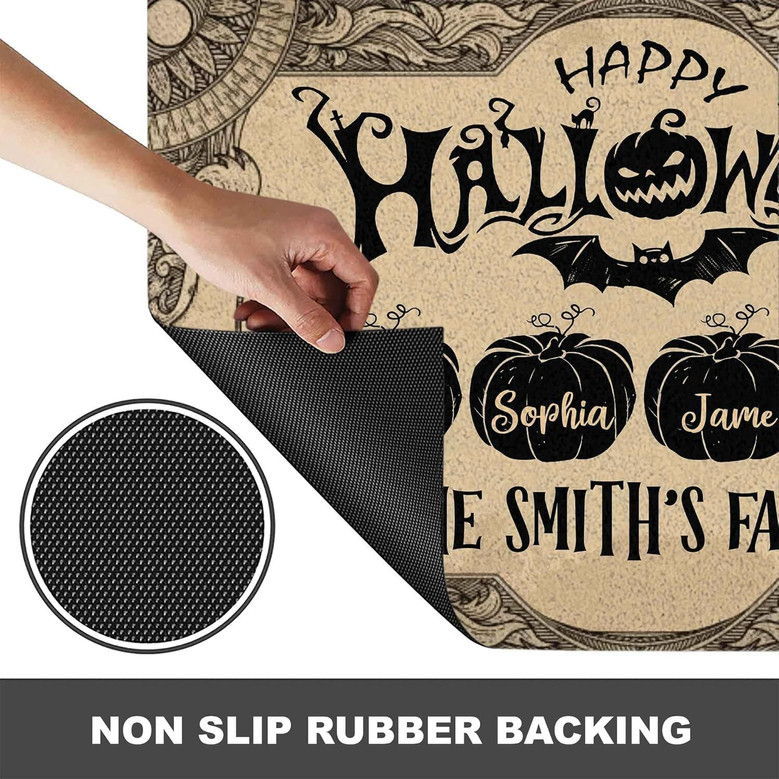 Personalized Halloween Door Mat For Pumpkin Family Outdoor Decor - Witch-Themed Porch Rug