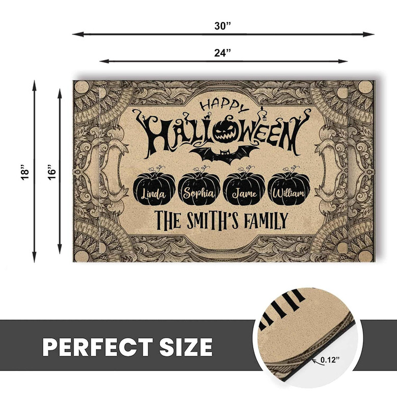 Personalized Halloween Door Mat For Pumpkin Family Outdoor Decor - Witch-Themed Porch Rug