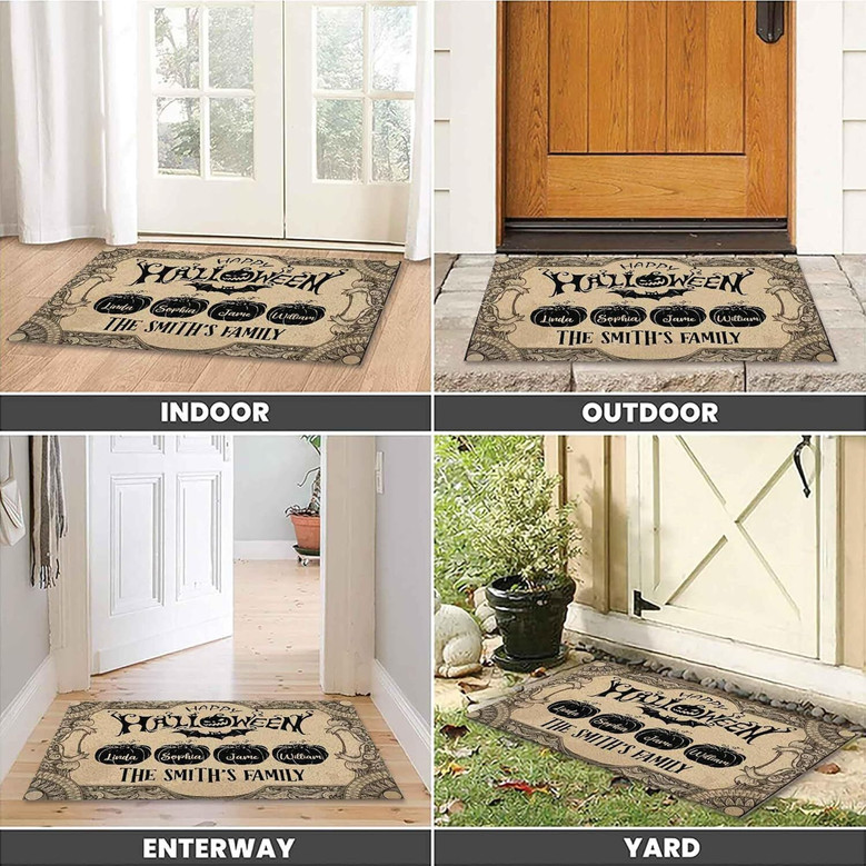Personalized Halloween Door Mat For Pumpkin Family Outdoor Decor - Witch-Themed Porch Rug