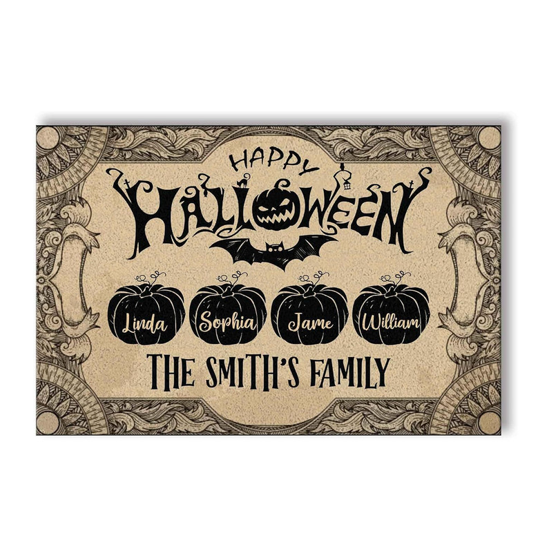 Personalized Halloween Door Mat For Pumpkin Family Outdoor Decor - Witch-Themed Porch Rug