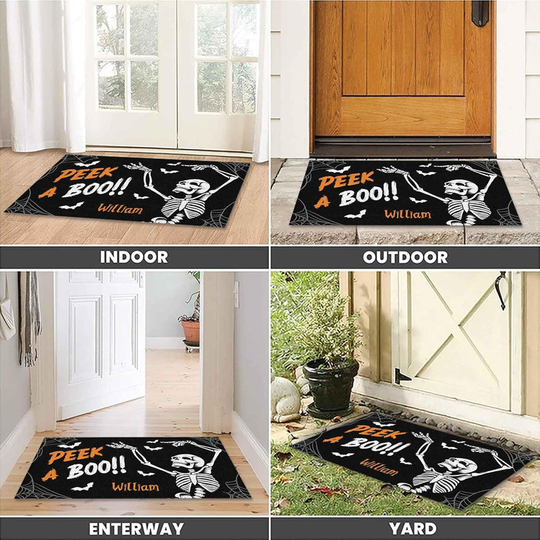 Personalized Skeleton Halloween Door Mat For Outdoor Decor - Witch-Themed Front Porch Rug