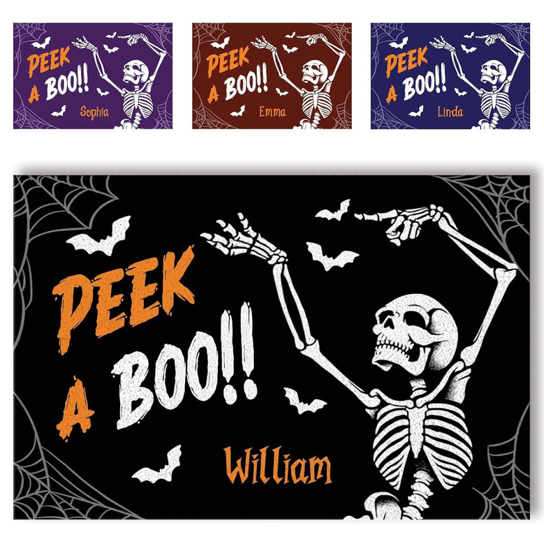 Personalized Skeleton Halloween Door Mat For Outdoor Decor - Witch-Themed Front Porch Rug